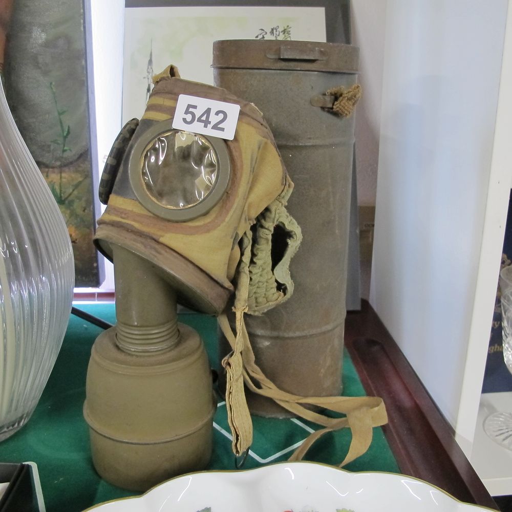 Lot 542: Khaki Gas Mask with Metal Carrying Case