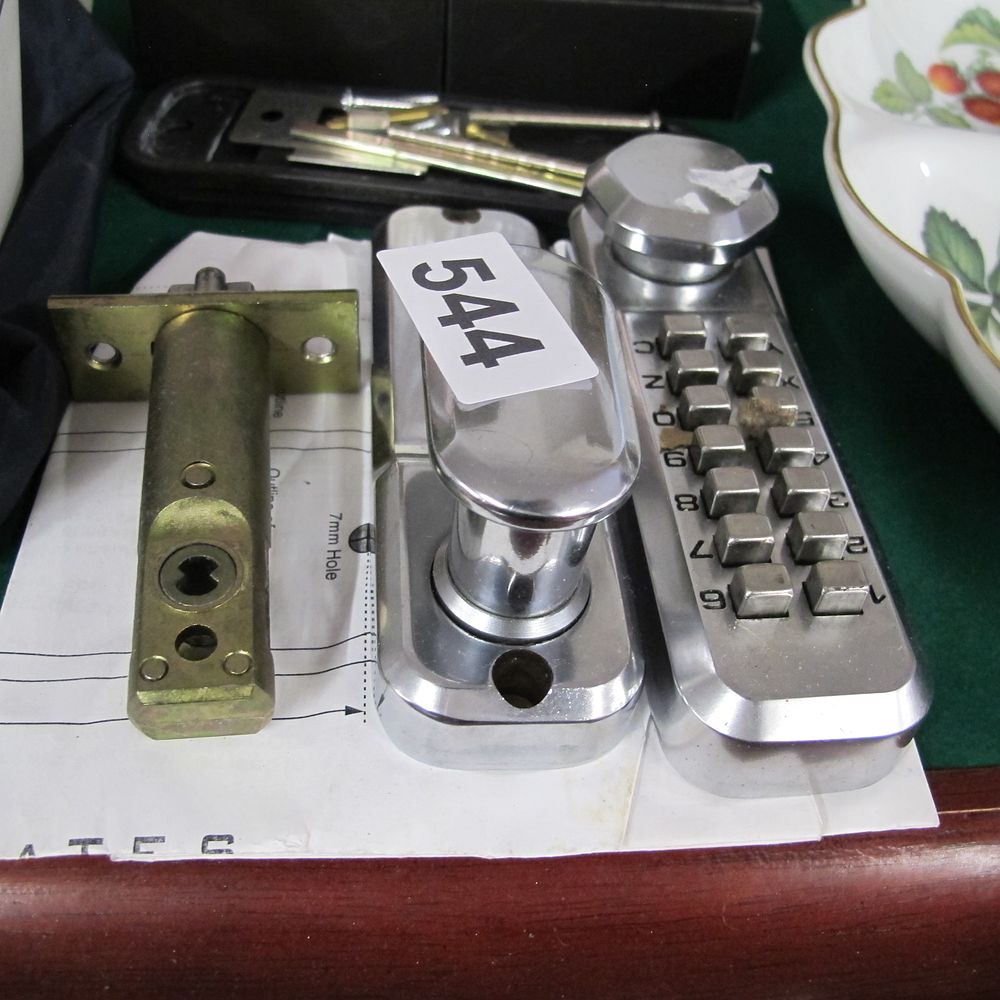Lot 544: Silver-Toned Combination Lock and Brass Latch Bolt