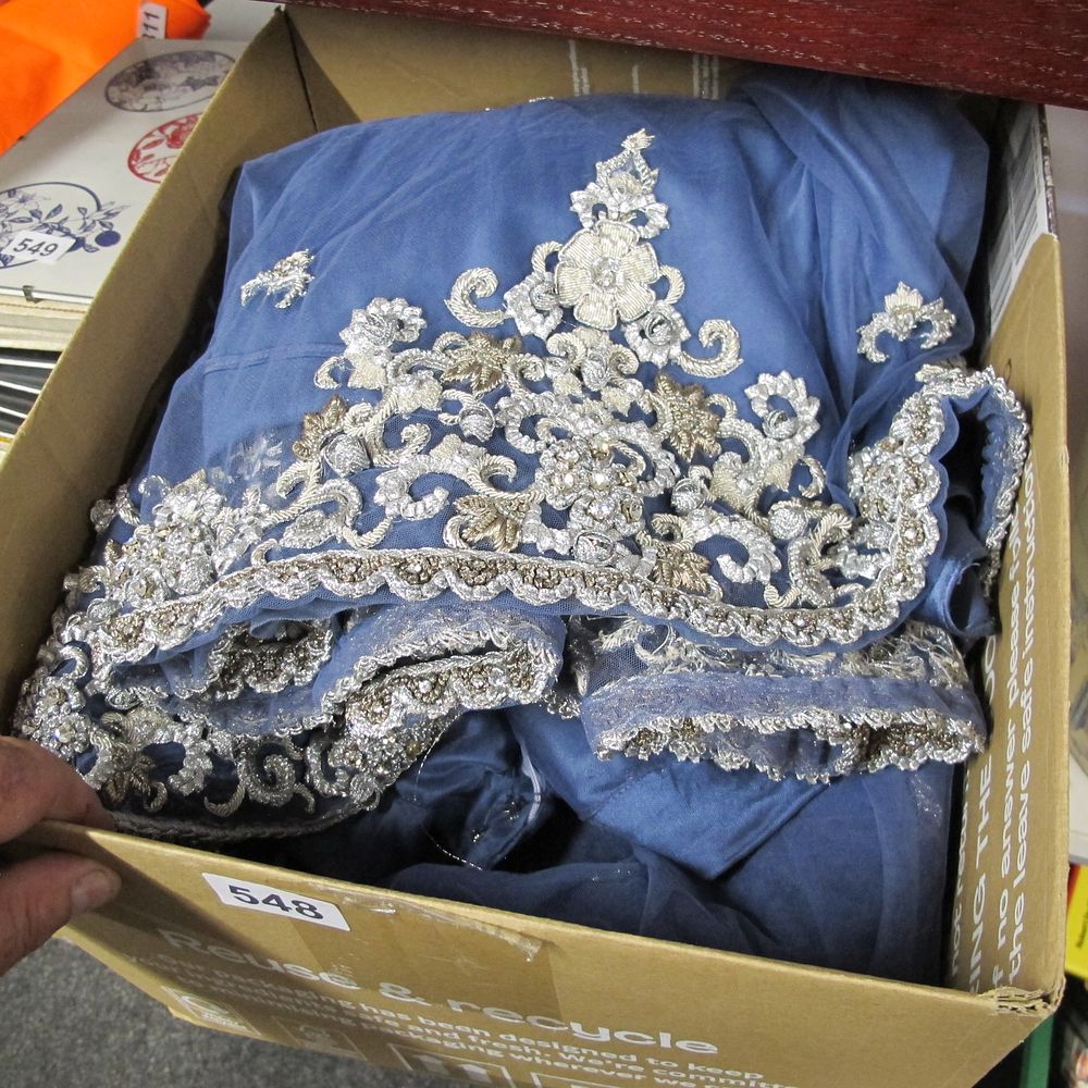 Lot 548: Embellished Blue Sheer Fabric Garment with Metallic Embroidery
