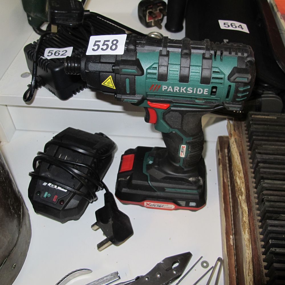 Lot 558: Parkside X20V Cordless Impact Driver with Battery &...