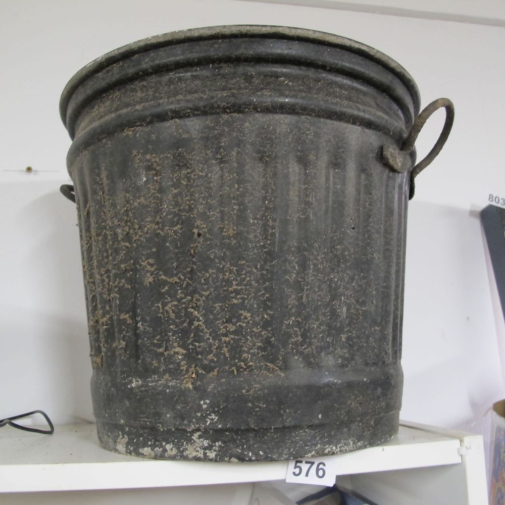 Lot 576: Ribbed Metal Bucket with Wire Handles