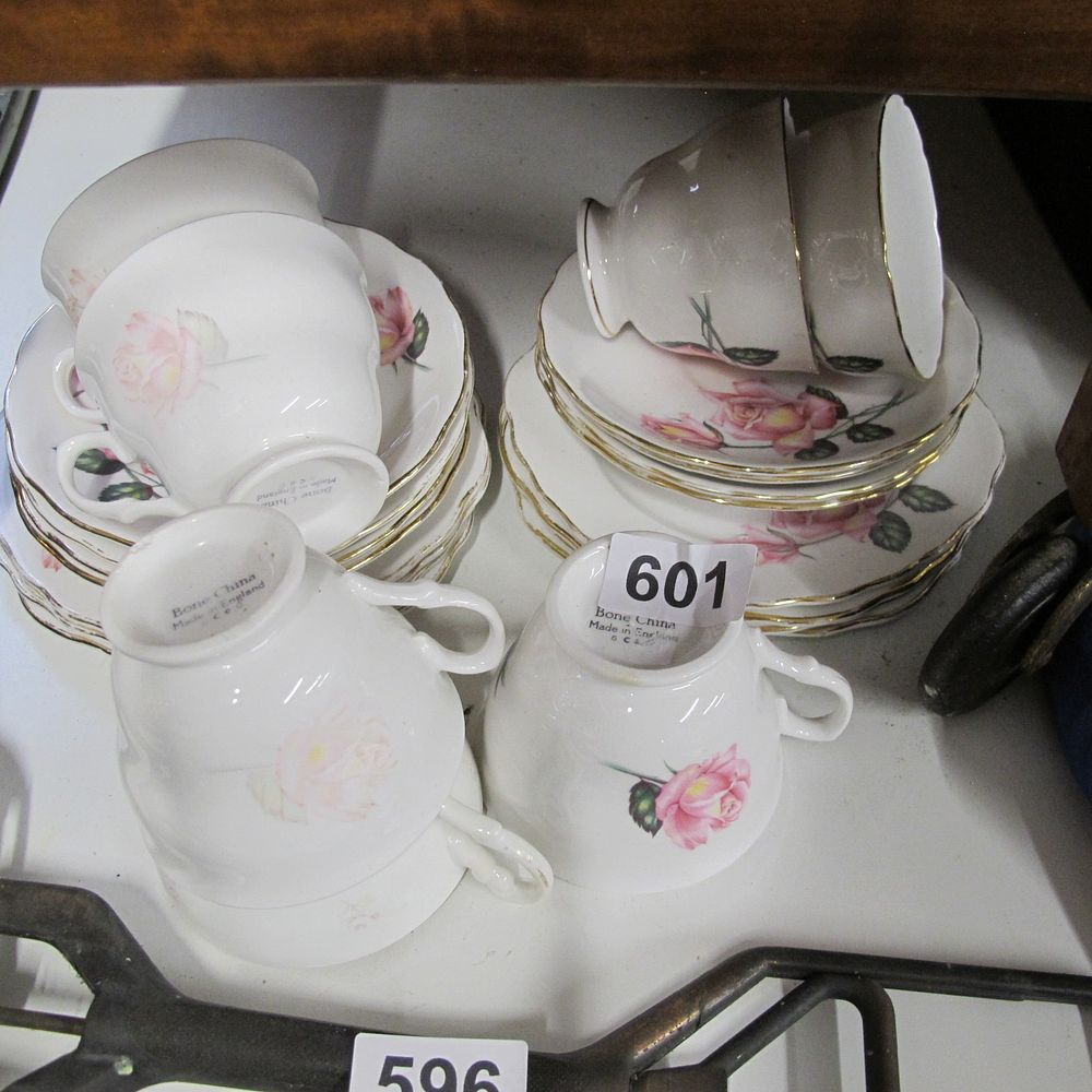 Lot 601: Collection of Bone China Teacups and Saucers with...