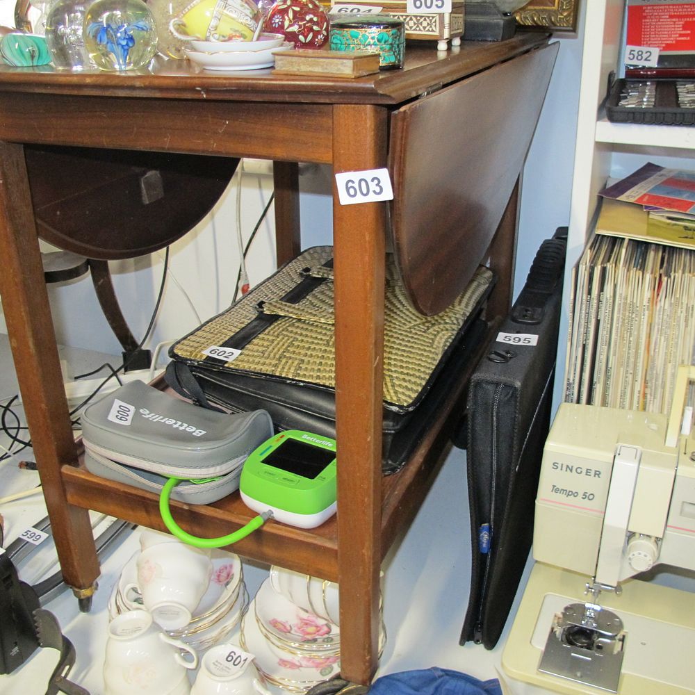 Lot 603: Dark Brown Wooden Drop-Leaf Table 