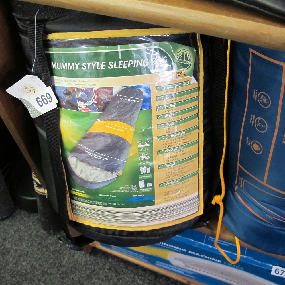Lot 669: New Mummy Style Sleeping Bag in Original Packaging