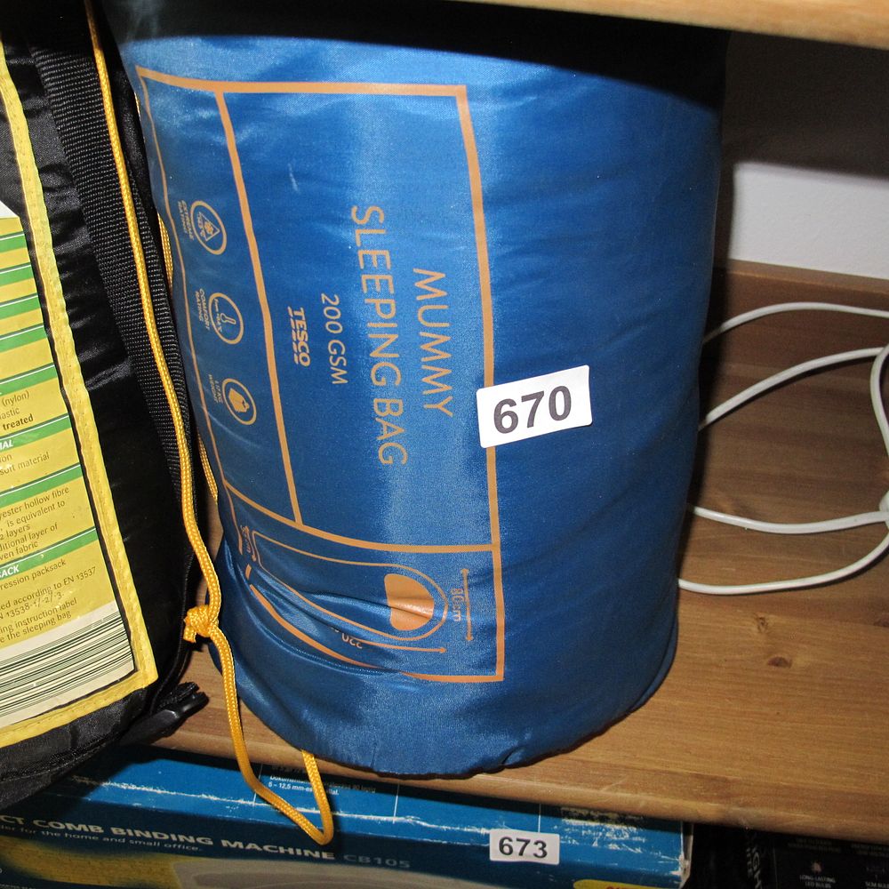 Lot 670: Tesco Blue 200 GSM Mummy Sleeping Bag