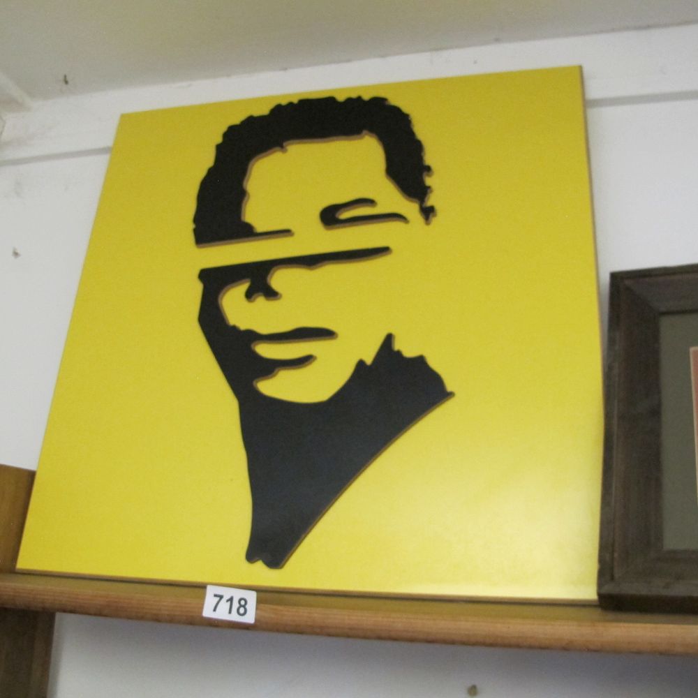 Lot 718: Abstract Head Silhouette Art on Yellow Panel