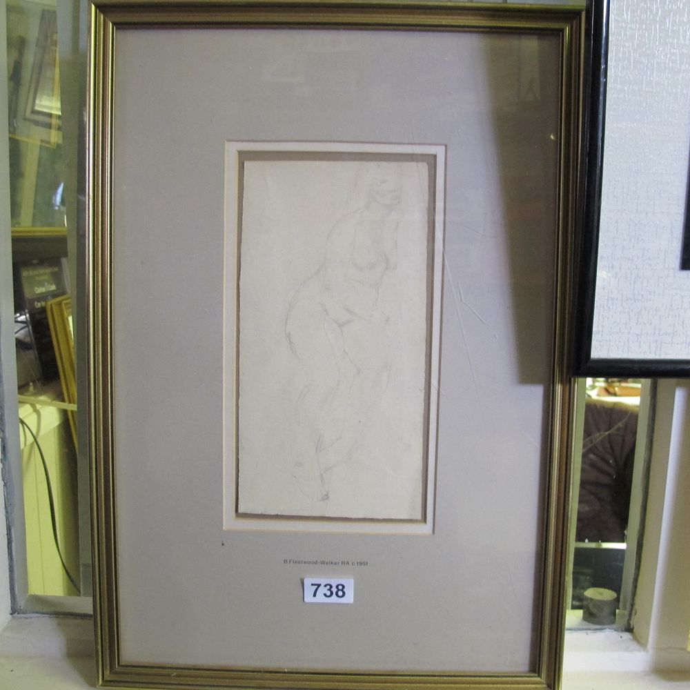 Lot 738: B Fleetwood-Walker RA c.1951 Framed Nude Figure Sketch