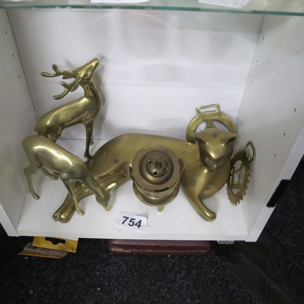 Lot 754: Group of Brass Figurines, Incense Burner, and Decorative...