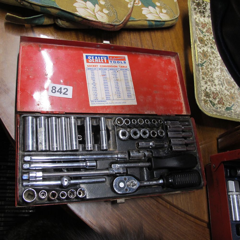 Lot 842: Sealey Professional Tools Socket Set in Red Metal...