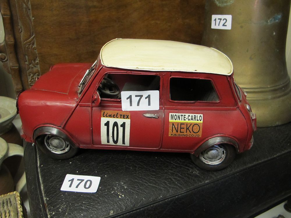 Lot 171: Vintage-Style Painted Metal Model Car, Mini Cooper Rally...