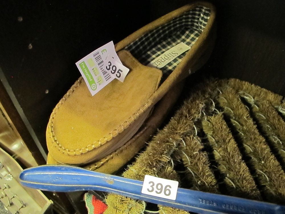 Lot 395: A Contemporary Tan Loafer-Style Slippers by Slipper Company