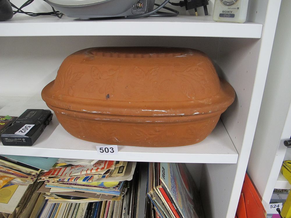 Lot 503: An Unglazed Terracotta Lidded Cooking Pot or Baker...