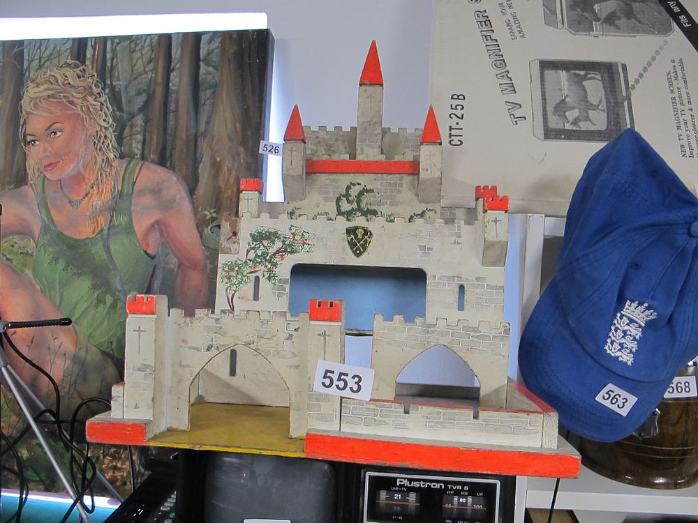 Lot 553: A Vintage Painted Wooden Model Castle