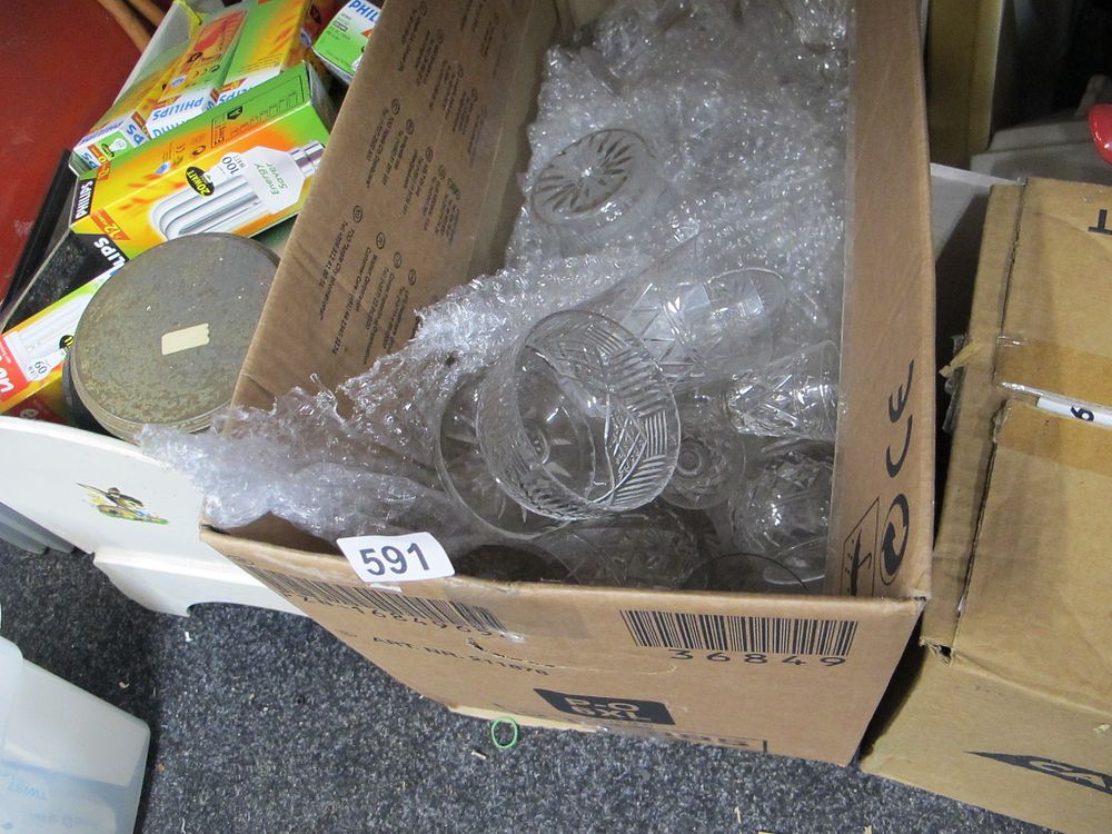Lot 591: A Boxed Collection of Assorted Cut Glass Drinkware