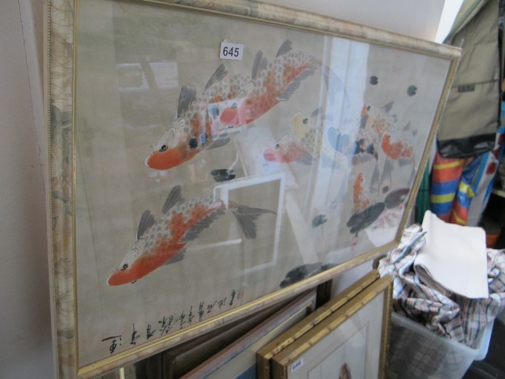 Lot 645: East Asian Style Painting of Koi Fish