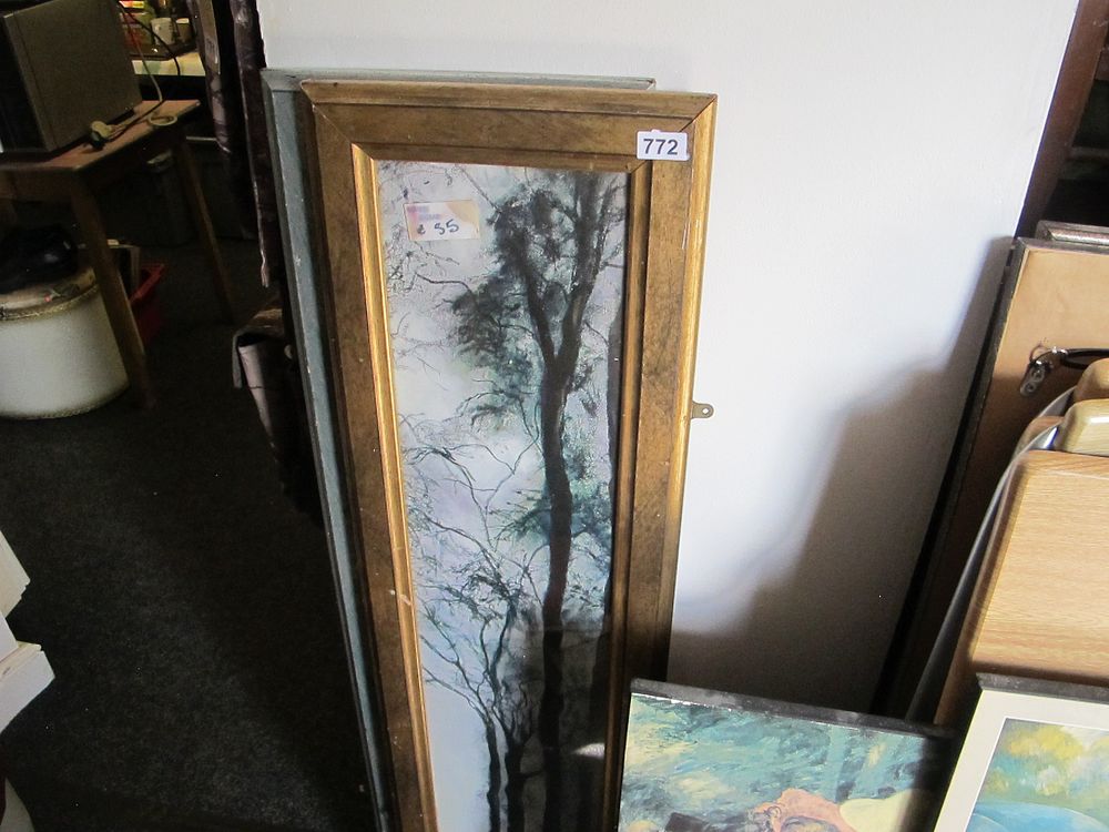 Lot 772: An Atmospheric Painting of Bare Trees, Framed