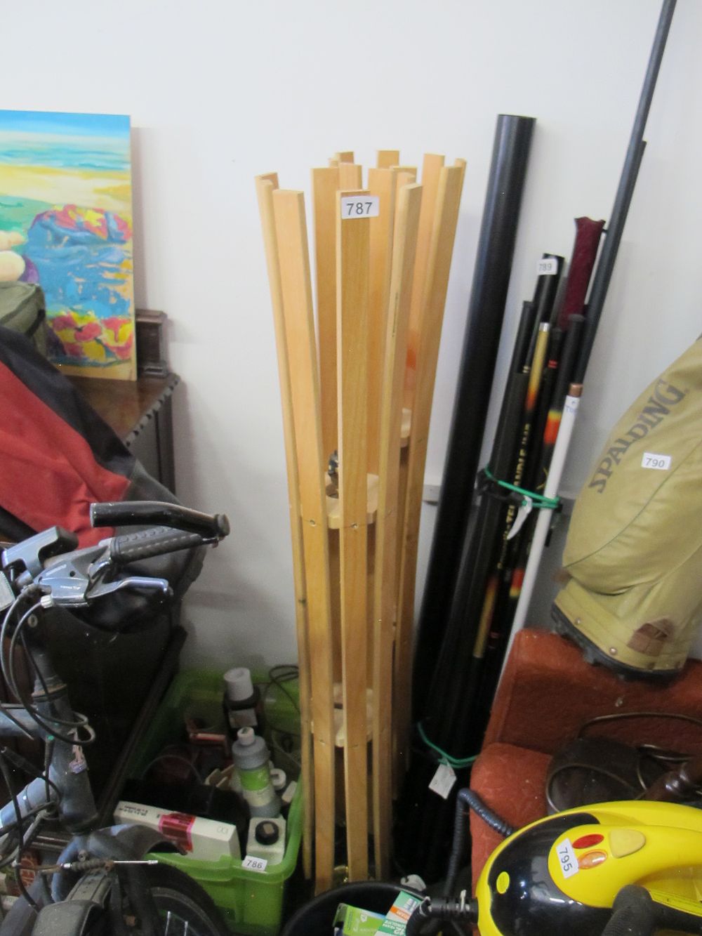 Lot 787: A Contemporary Wooden Slatted lamp stand