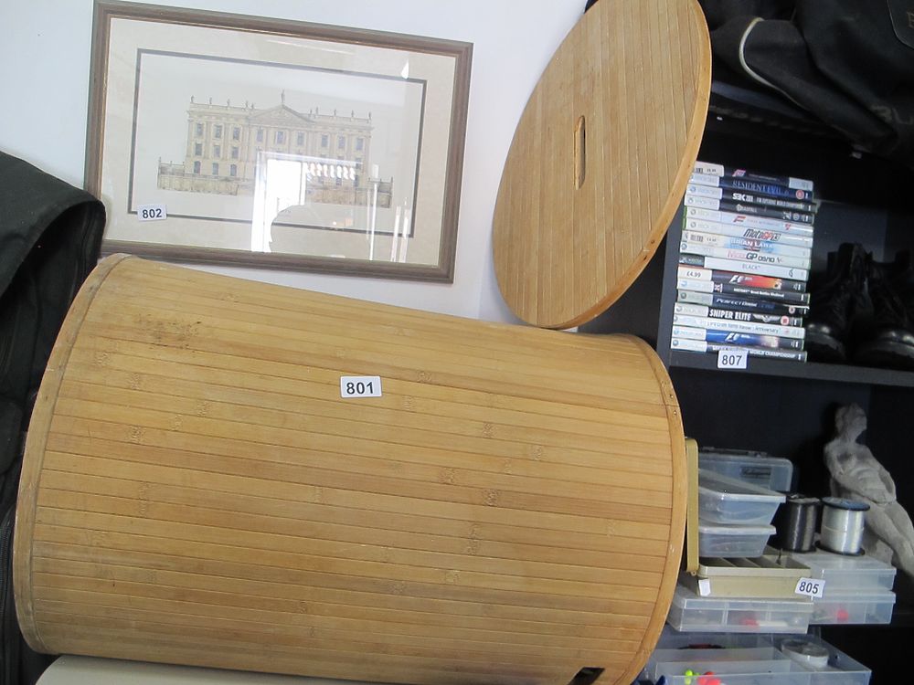 Lot 801: A Contemporary Bamboo Slatted laundry Bin