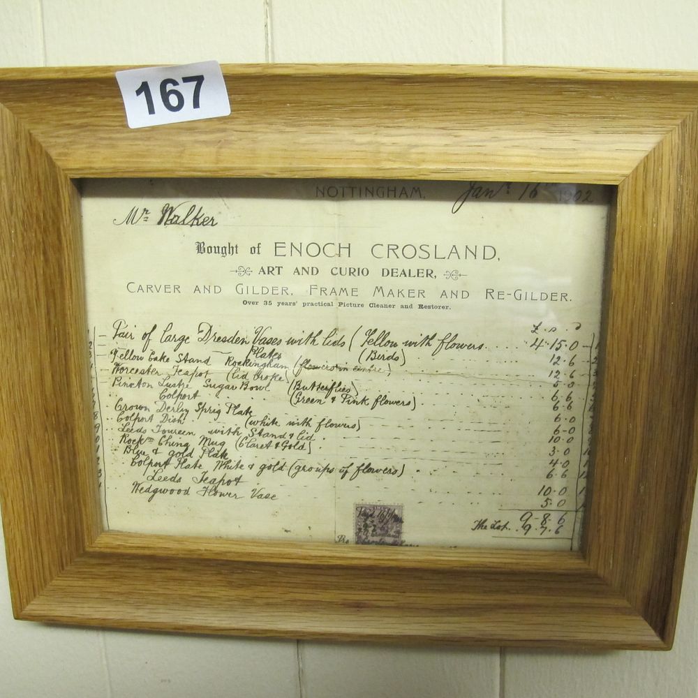 Lot 167: Framed Enoch Crosland Nottingham Art and Curio Dealer...