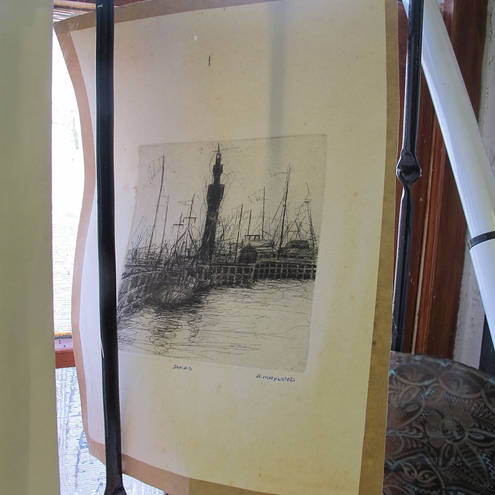 Lot 269: A. Maywood, 'Docks', Signed Etching of a Harbor...