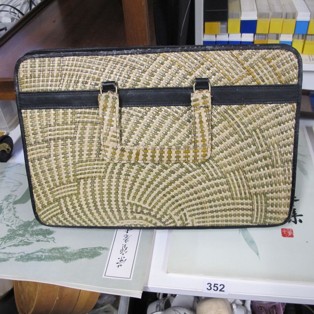 Lot 344: Vintage Woven Natural Fiber Portfolio Bag with Faux...