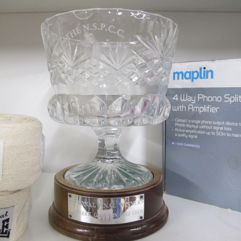 Lot 372: A Mid-20th Century Cut Crystal Golf Trophy Cup,...