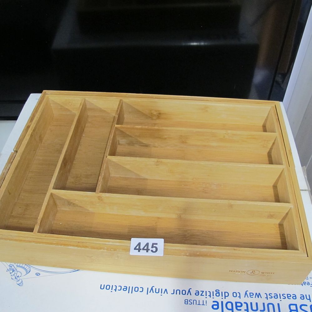 Lot 445: MAISON & WHITE Bamboo Multi-Compartment Drawer Organizer Tray