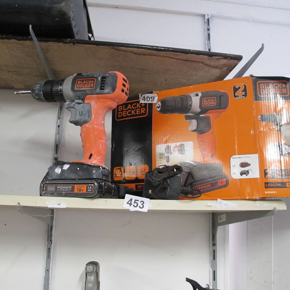 Lot 453: BLACK+DECKER 18V Cordless Drill Driver, Model BCD001C1, with...