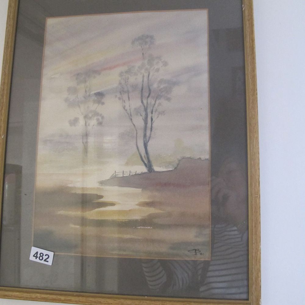 Lot 482: A Signed Watercolor Landscape, Dated 1980 or 1983