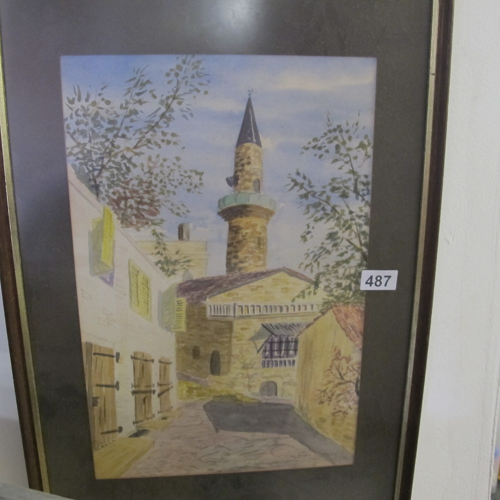 Lot 487: A Framed Watercolor Painting of a Middle Eastern...
