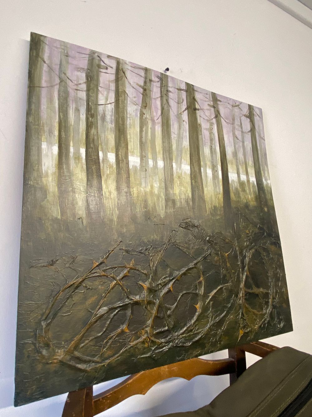 Lot 574: Contemporary Mixed Media Textured Forest Landscape Painting