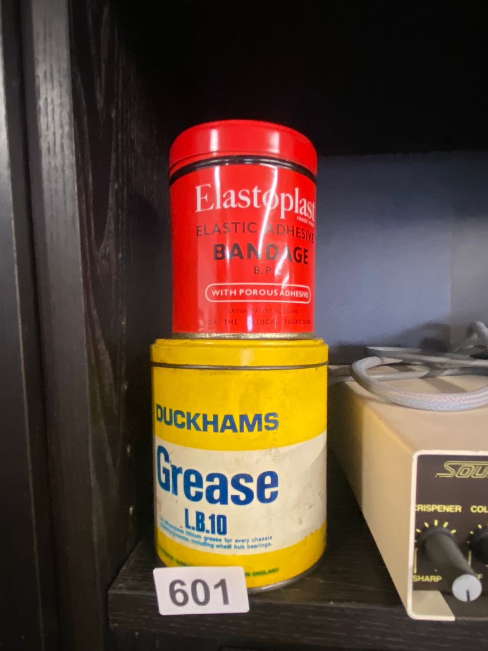Lot 601: Vintage Duckhams L.B.10 Grease Tin and Elastoplast Bandage...