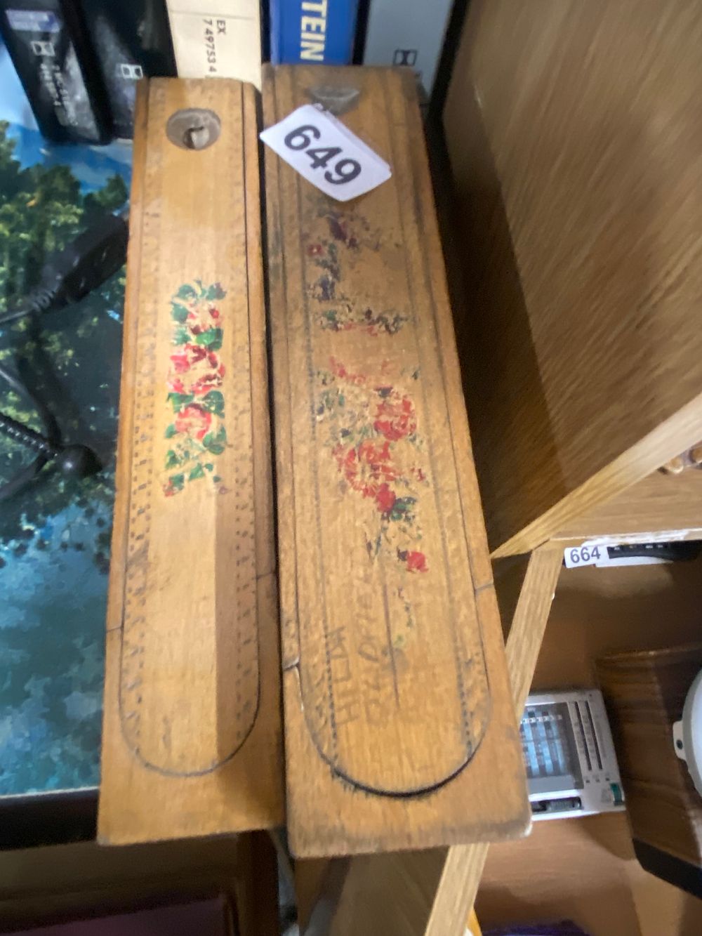 Lot 649: Pair of Antique Chinese Hand-Painted Wooden Abacus Cases