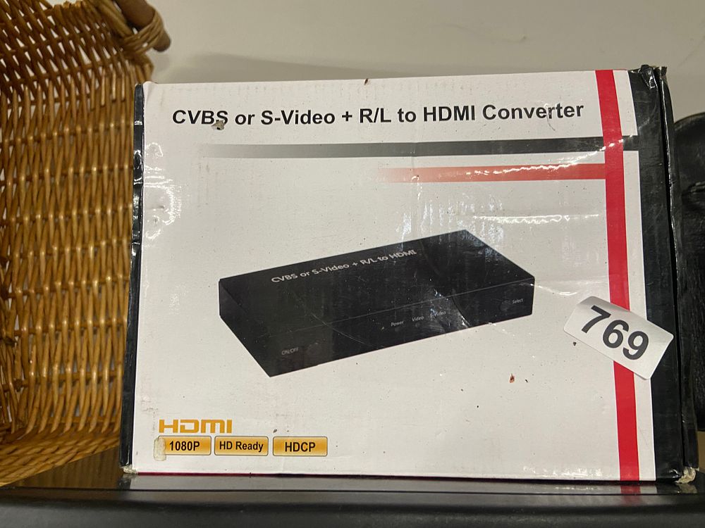 Lot 769: CVBS or S-Video + R/L to HDMI Converter,...