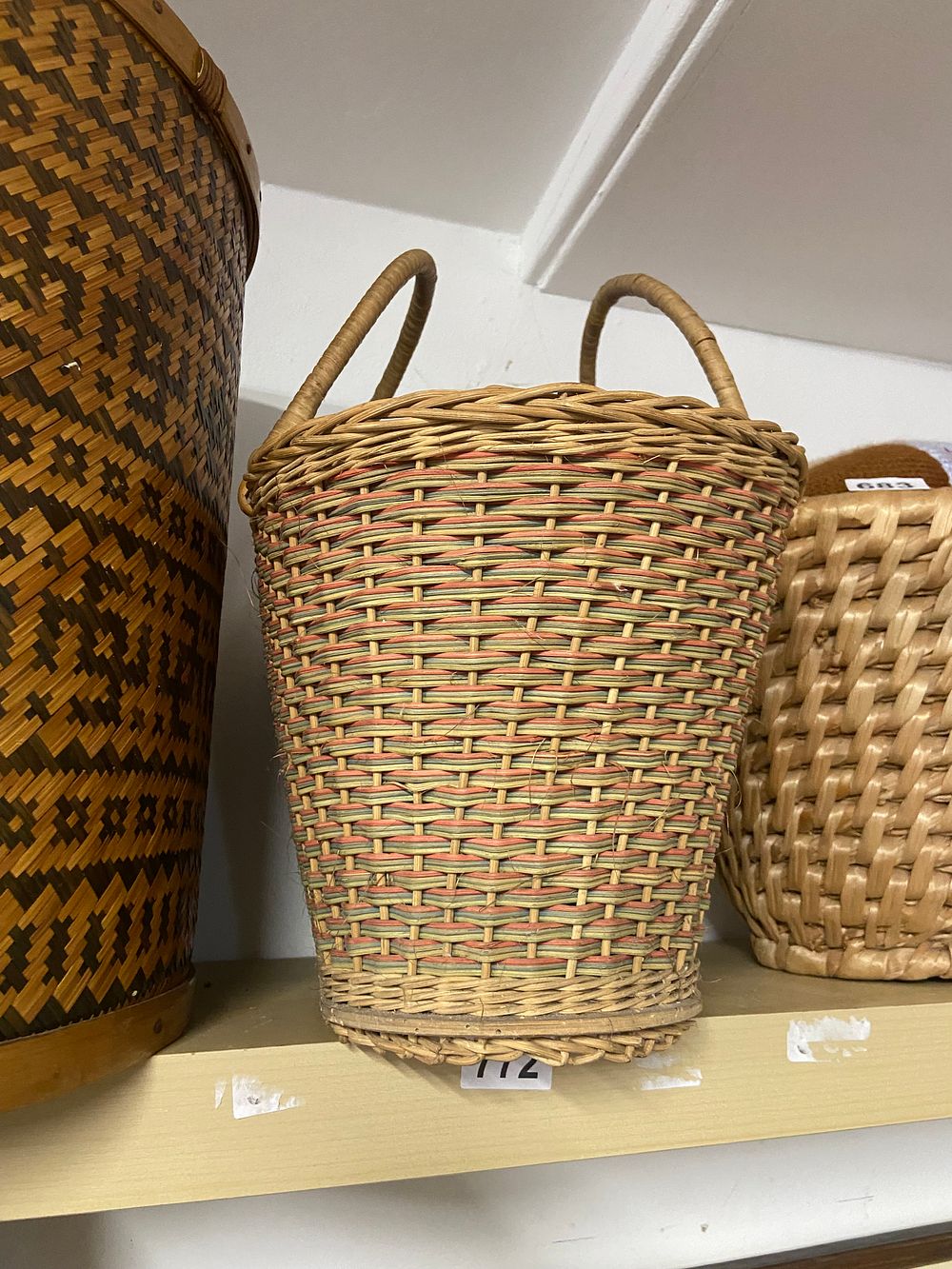Lot 772: Woven Rattan or Wicker Basket with Colored Weave...