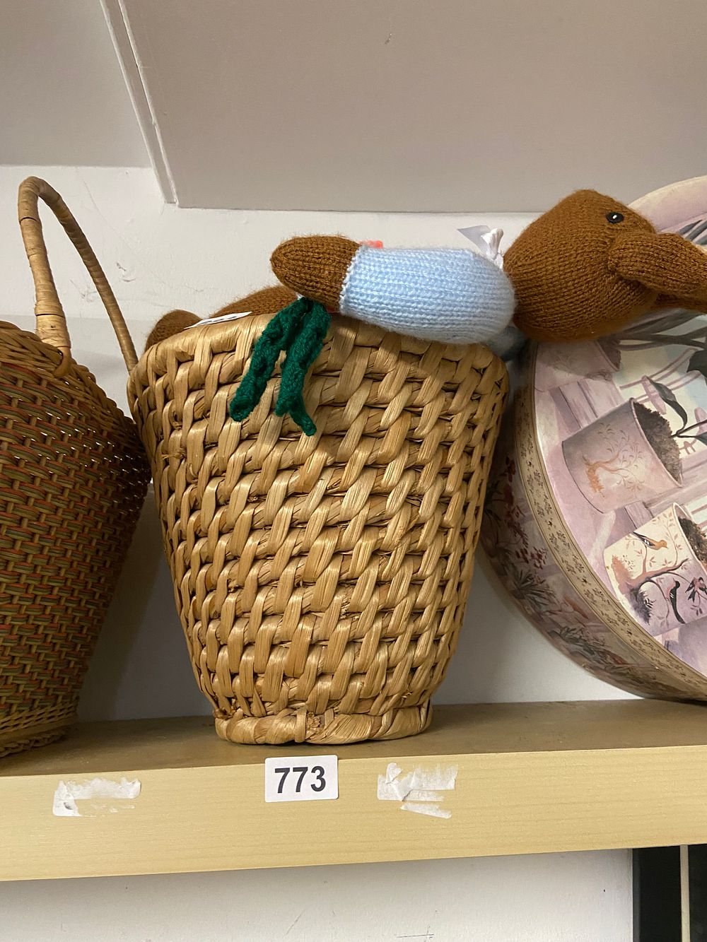 Lot 773: A Lot of Woven Baskets, Knitted Platypus Toy,...