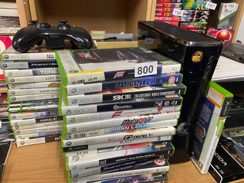 Lot 800: Microsoft Xbox 360 Console, Controller, and Large Game...