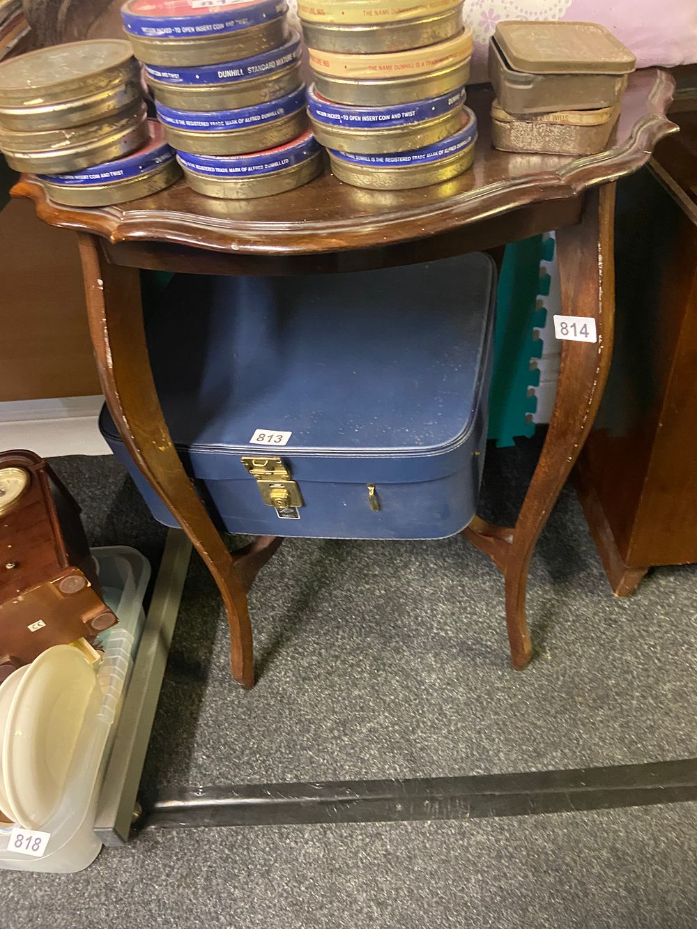 Lot 814: A Vintage Blue Suitcase with a Side Table...
