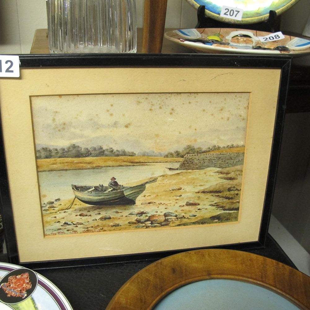 Lot 212: A Framed Watercolor Painting, "On the Nith. Near...