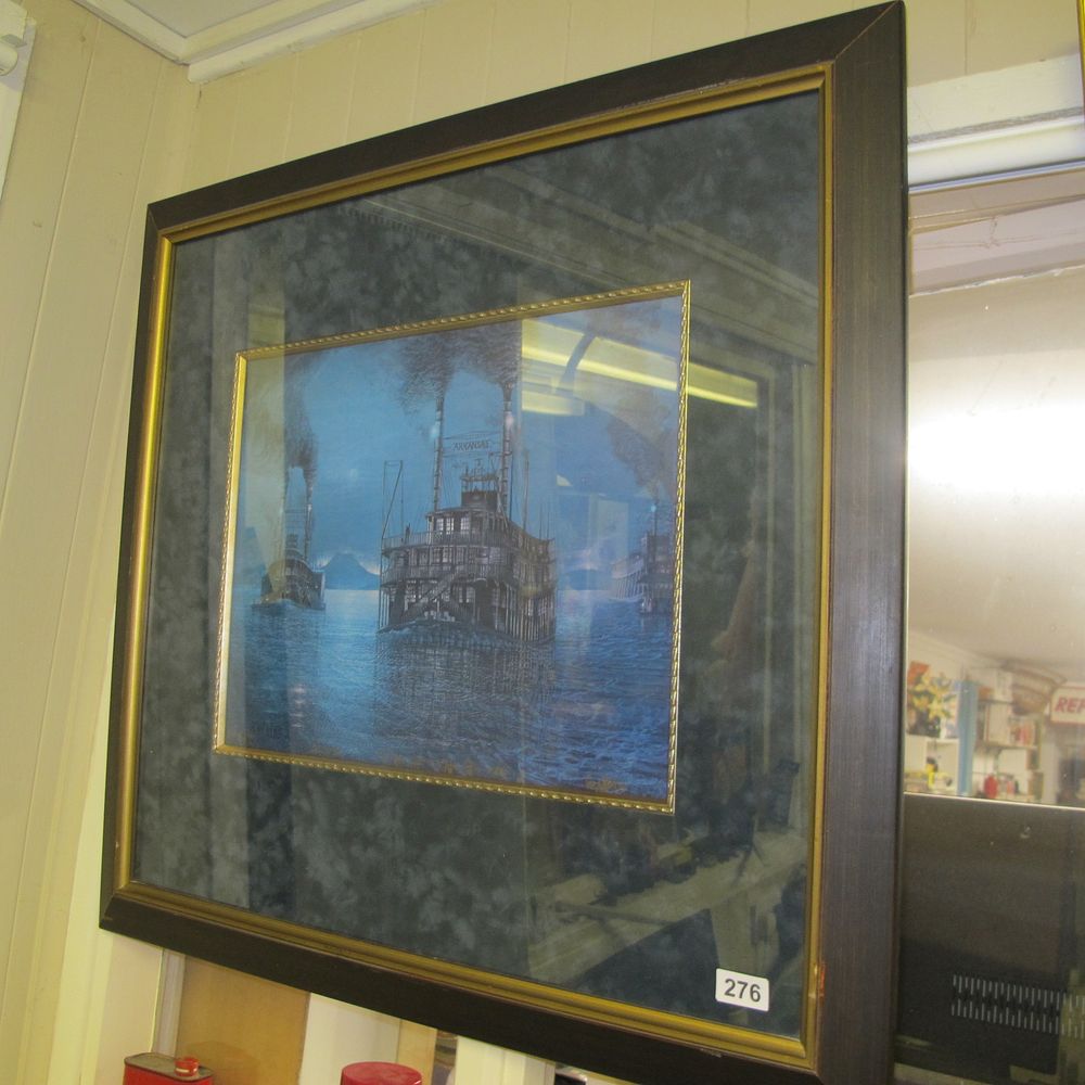 Lot 276: Framed Print of Paddlewheel Steamboats, featuring the 'Arkansas'