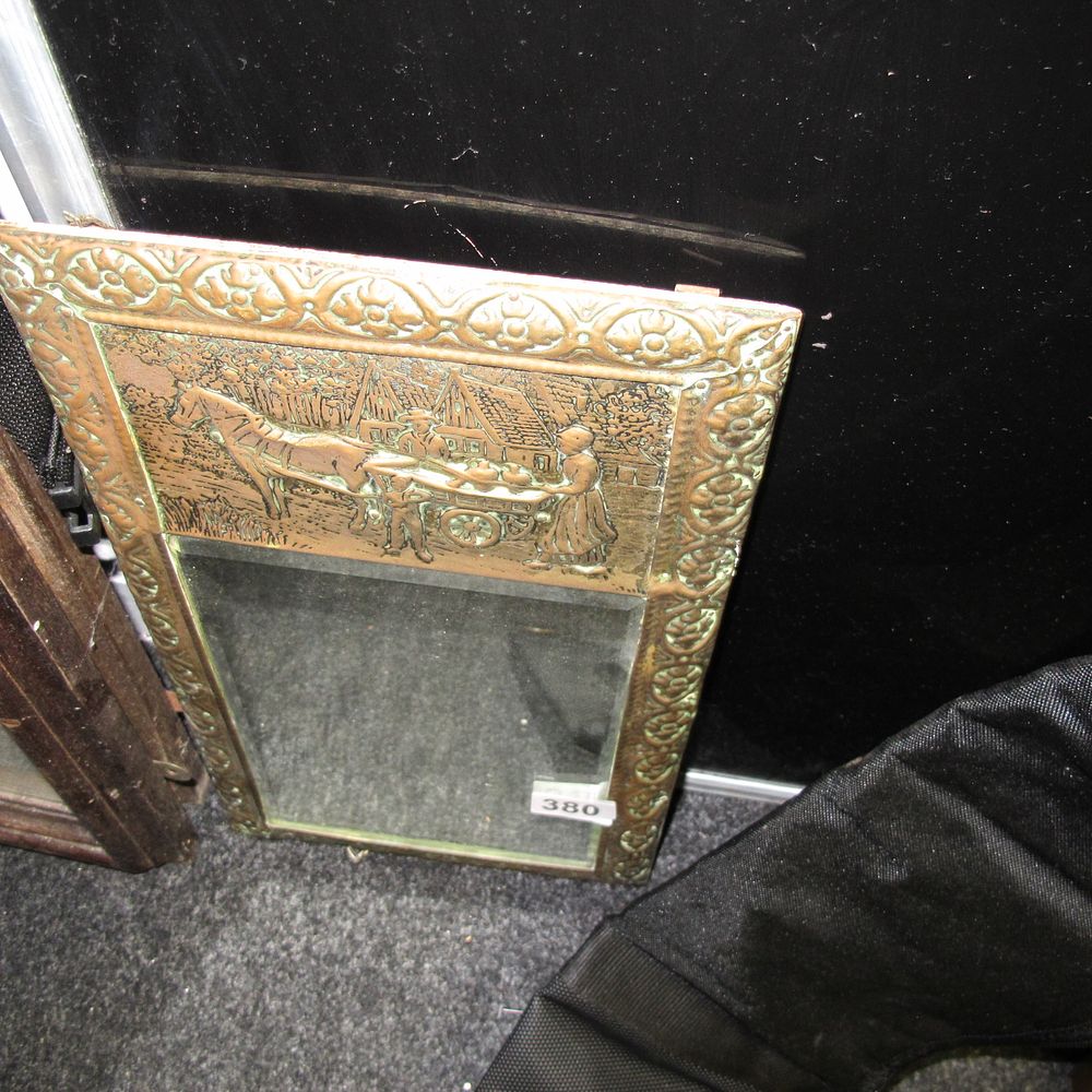 Lot 380: Antique Victorian Dutch Repoussé Brass Wall Mirror