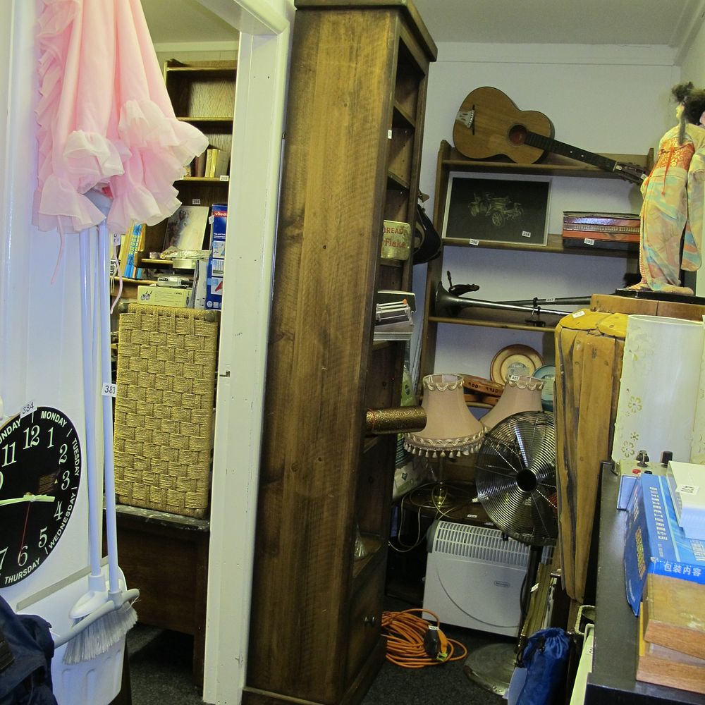 Lot 386: A tall wood bookcase