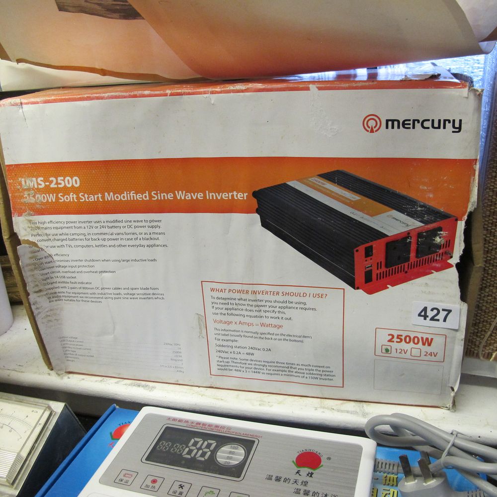 Lot 427: Mercury UMS-2500 2500W Soft Start Modified Sine Wave...