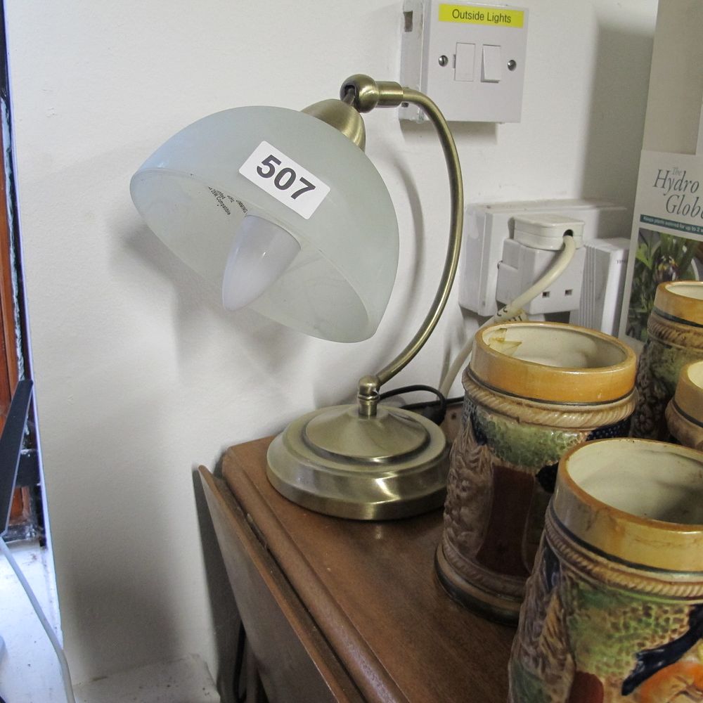 Lot 507: Modern Brass-Tone Curved Arm Touch Dimmer Table Lamp...