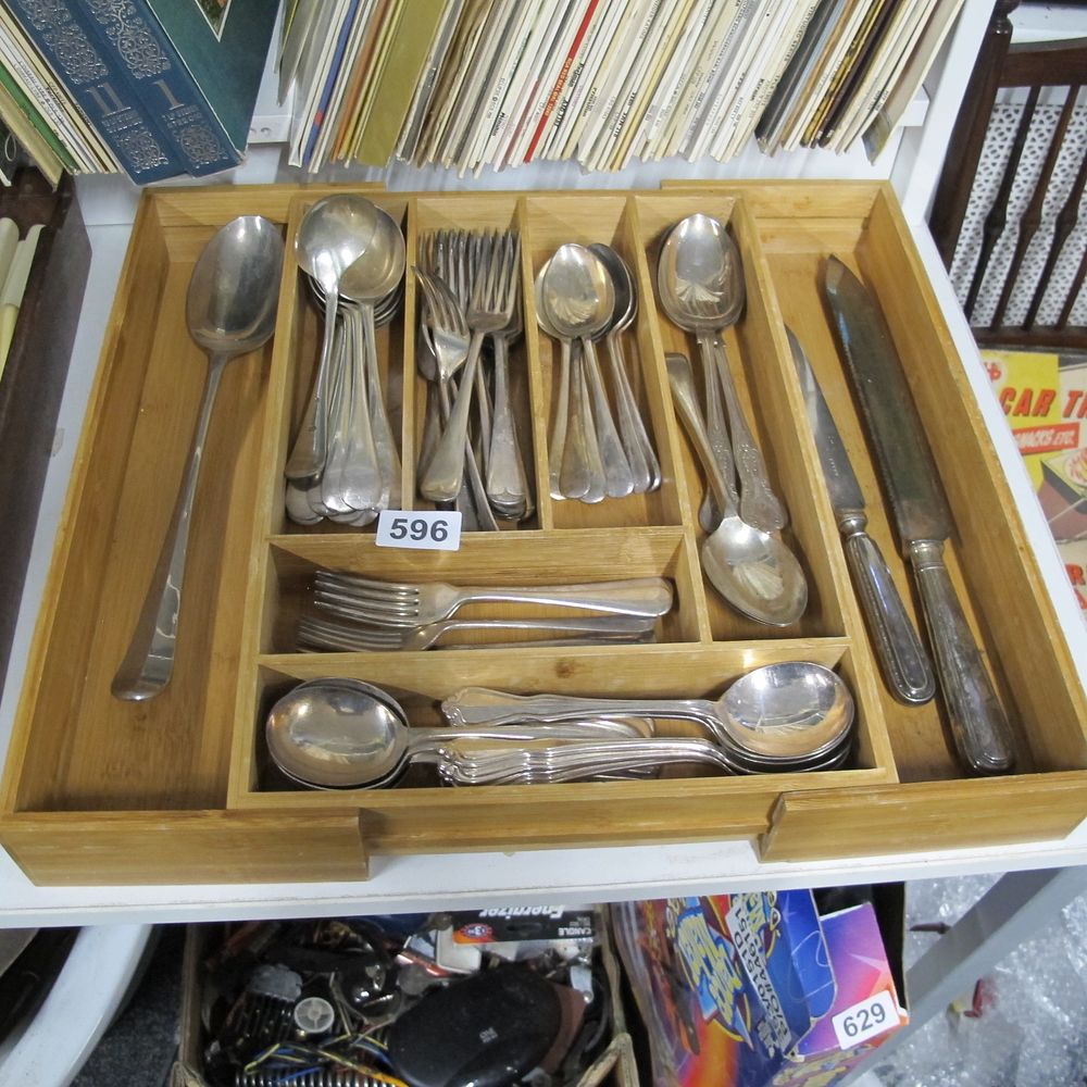 Lot 596: A Collection of Silverplate Flatware in a Wooden...
