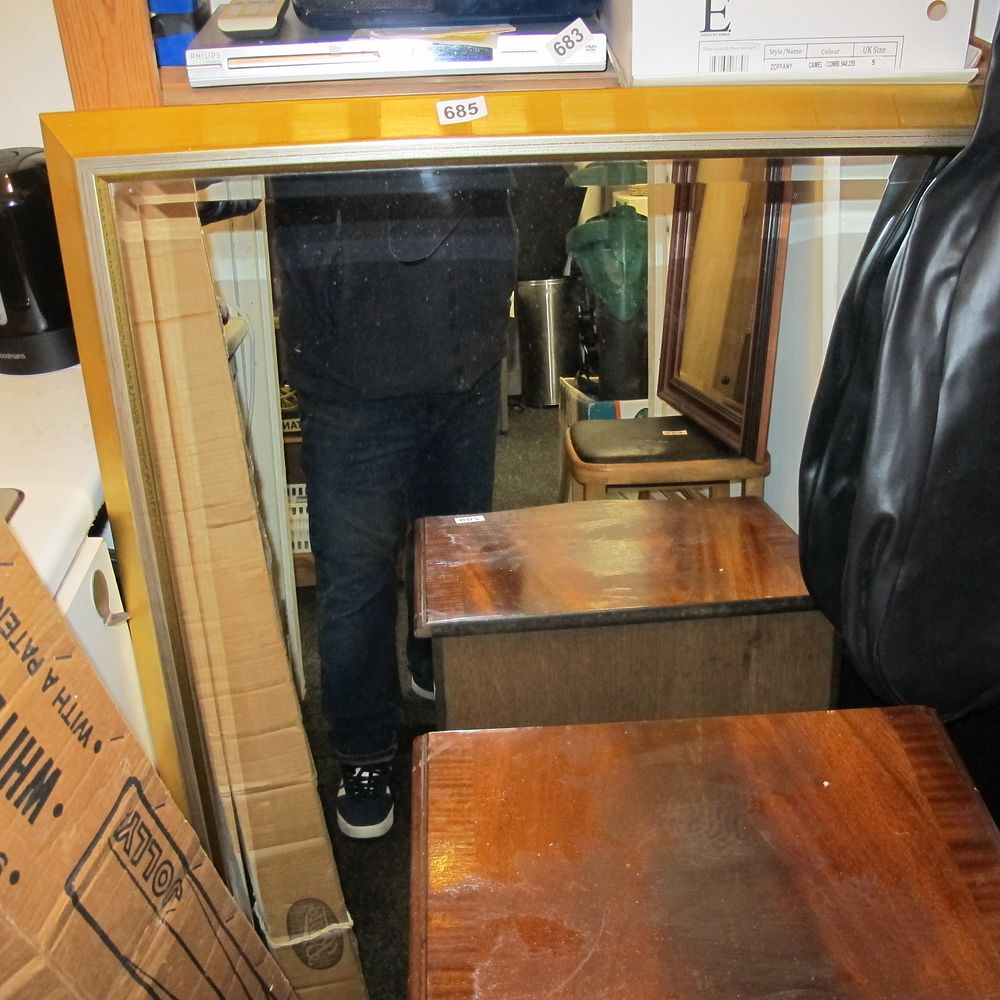 Lot 685: A Mid-Century Modern XL Beveled Wooden Framed Rectangular...