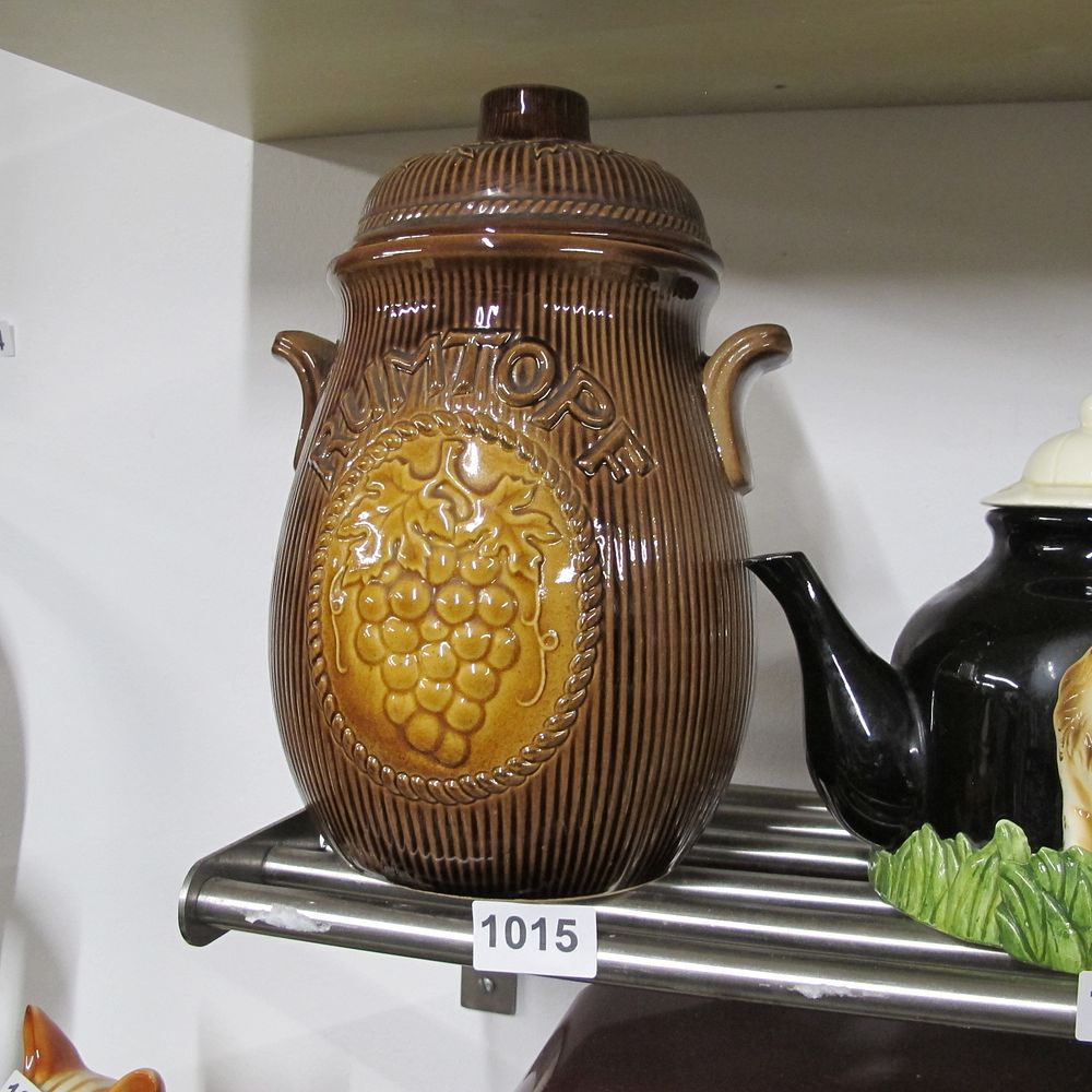 Lot 1015: Vintage West German Ceramic Rumtopf Lidded Jar with...