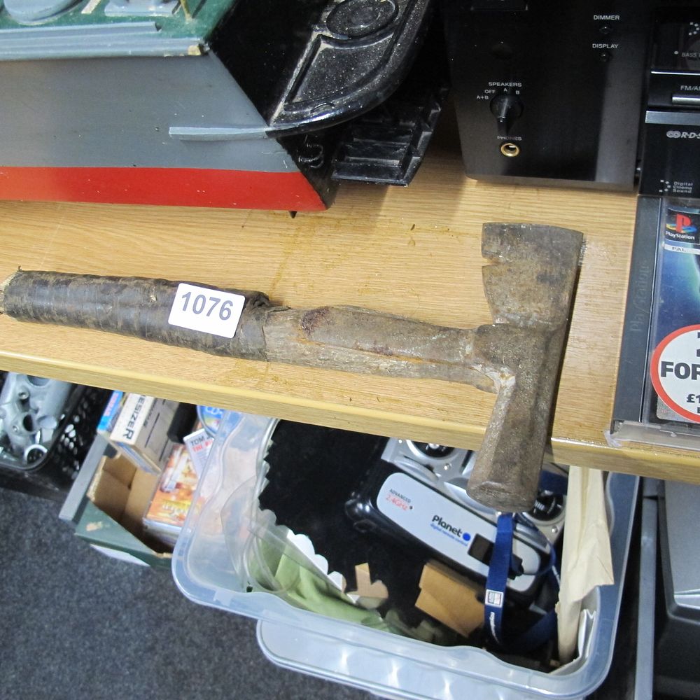 Lot 1076: Vintage Iron or Steel Hatchet Hammer with Wrapped...