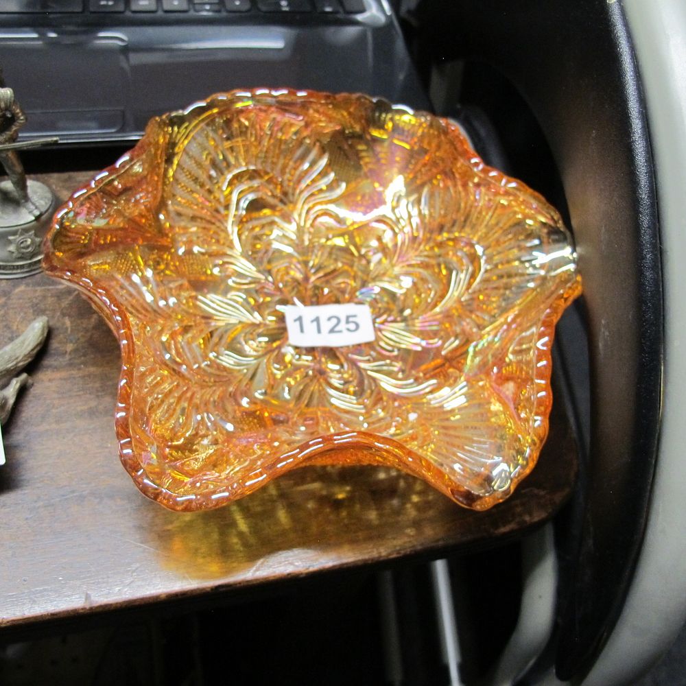 Lot 1125: Brockwitz Marigold Carnival Glass 'Curved Star and Headdress'...