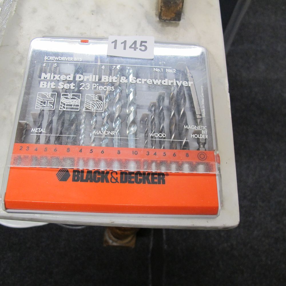 Lot 1145: Black & Decker 23-Piece Mixed Drill Bit and...